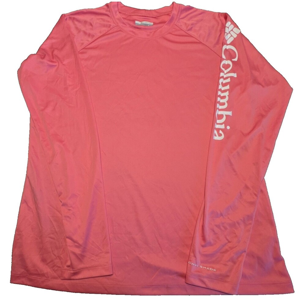Columbia Women's LS Omni-Shade Performance Shirt Pink Crew Neck Size XL